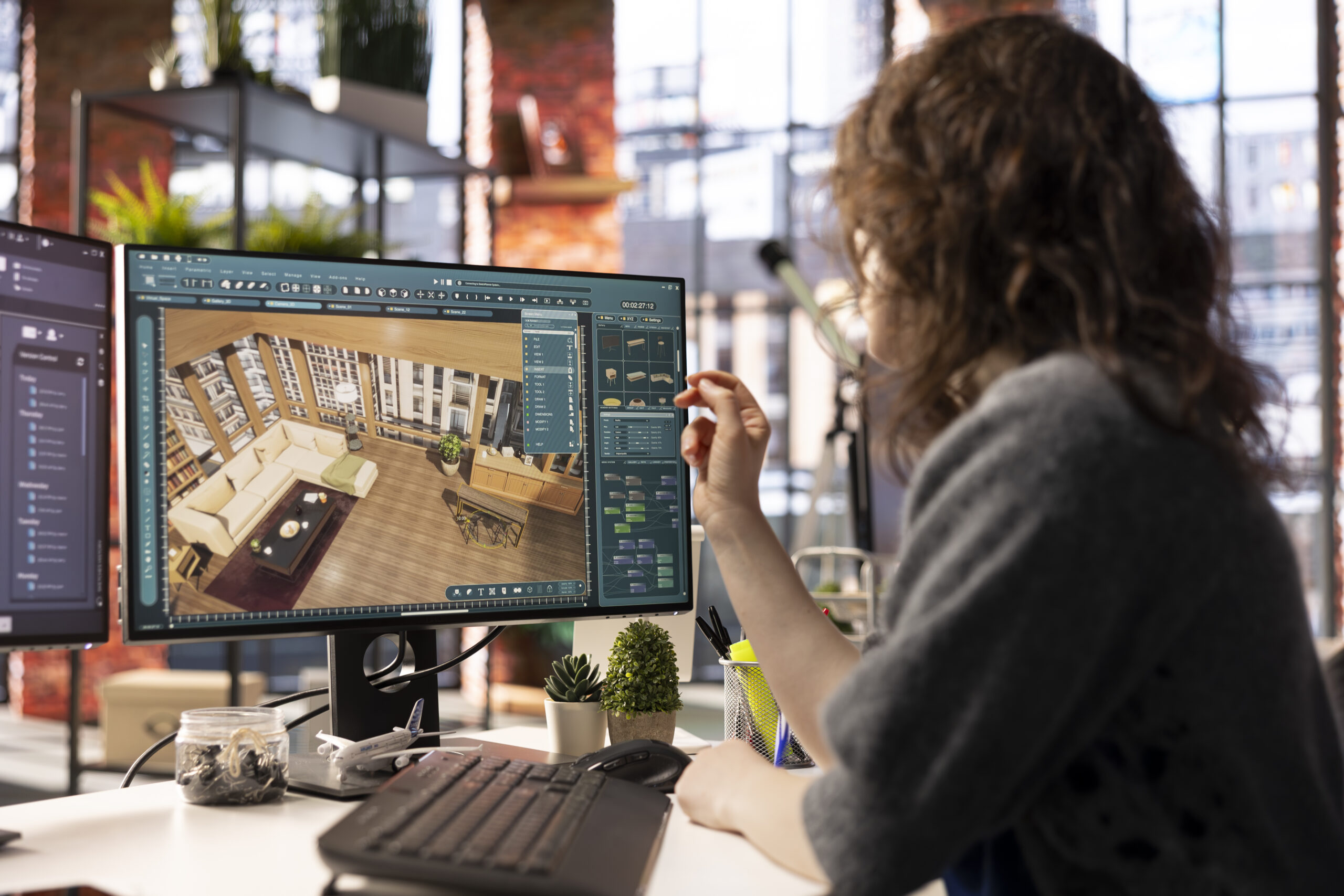 home design professional uses architectural software to develop a floor plan